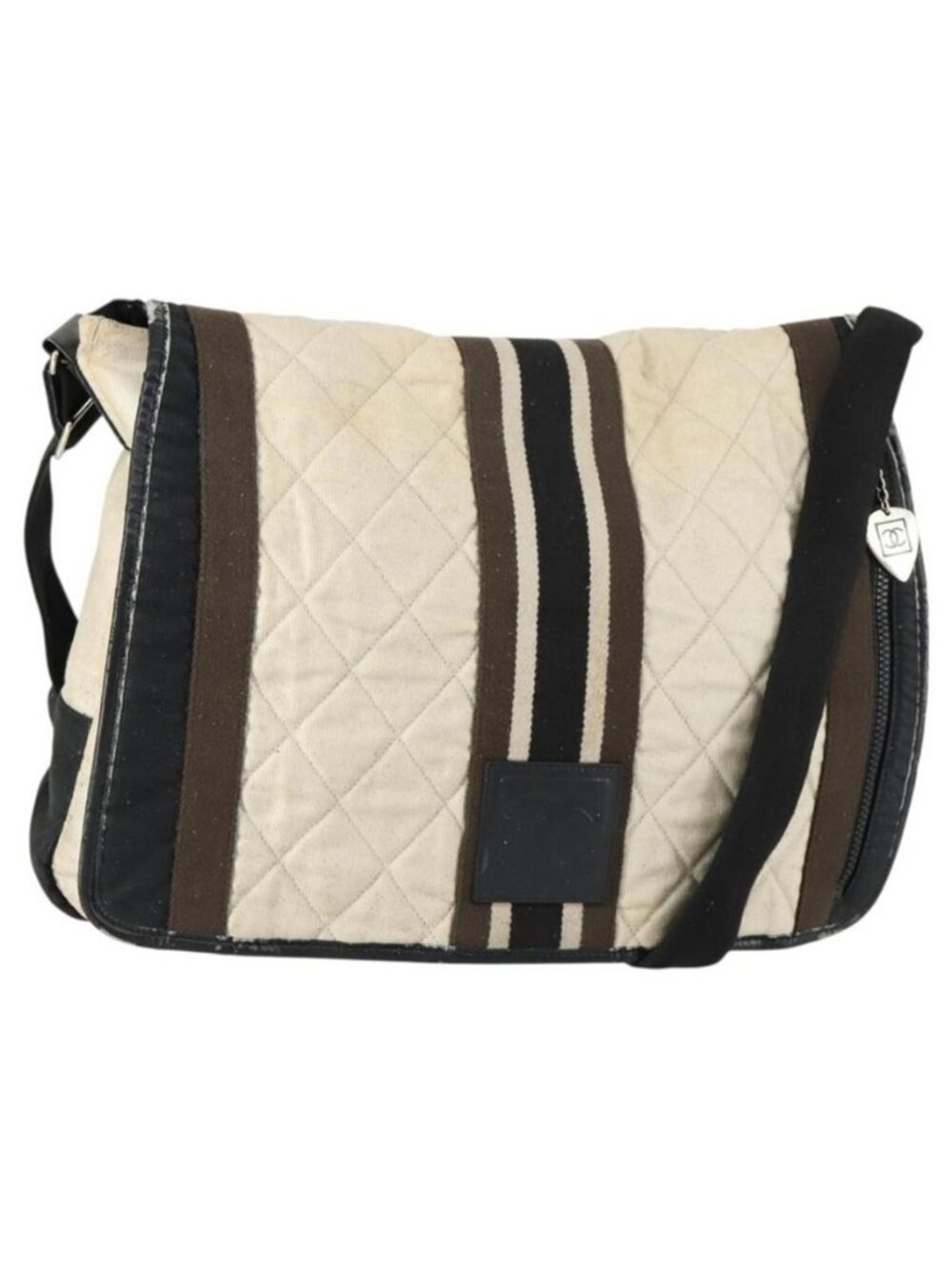 Authentic CHANEL Sports Line Shoulder Bag Canvas Beige Silver CC